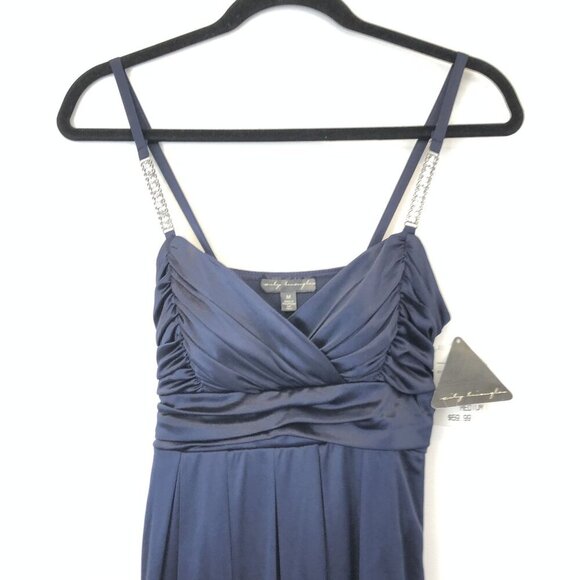 City Triangles Size M Navy Blue Sleeveless Ruched Party Dress Rhinestone Straps - Picture 6 of 7
